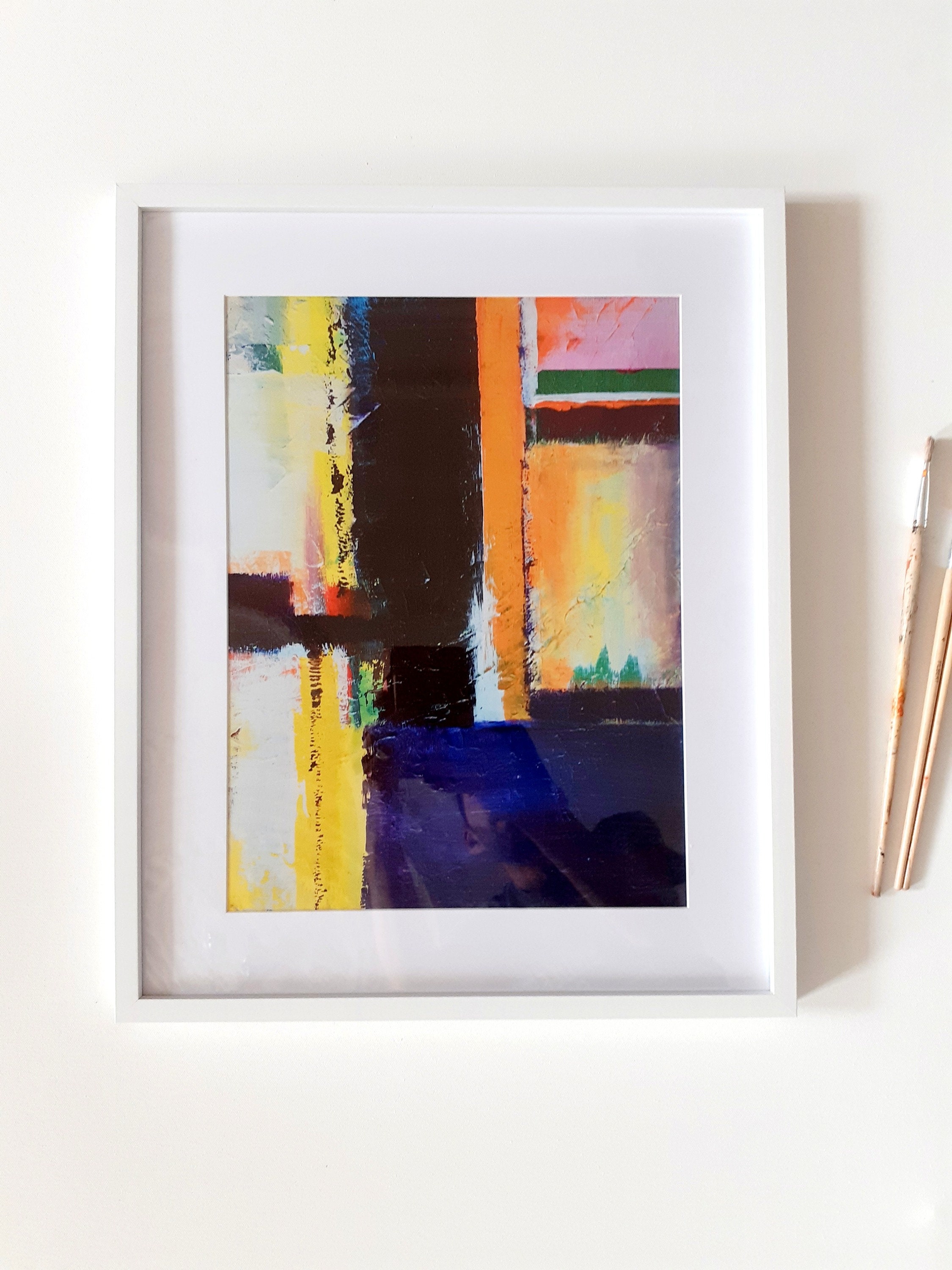 Framed abstract artwork print framed colourful textured Etsy