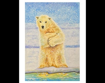 Polar Bear Art:  Giclee Fine Art Print of Winter Wonderland Landscape, 8” x 10”