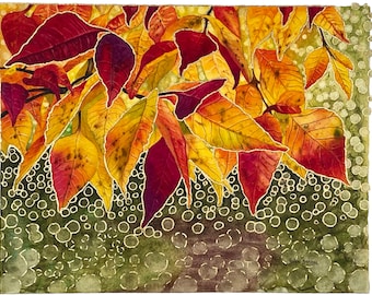Autumn Leaves Fine Art Print, Mixed Media Giclee Landscape, Close Up Ash Tree Foliage, Colorful Fall Wall Decor, 11x14 Archival Print