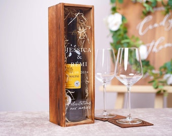 Boite à vin, Boite à vin en bois, Caisse à vin, Boite à personnalisée, Cadeau de mariage, Cadeau d'anniversaire, Cadeau de fiançailles