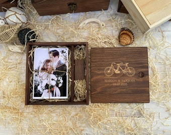 Boîte à photo en bois 10x15cm, boîte en bois personnalisée, photo box avec USB 16Go