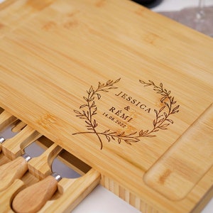 Bamboo cheese board, Personalized cheese platter, Wedding gift, Engagement gift, Bamboo board, Wedding cheese platter image 4