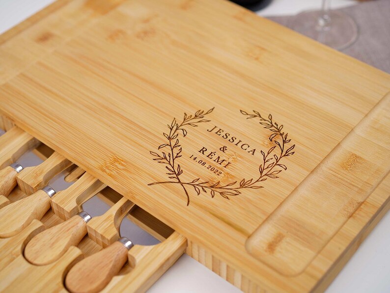 Bamboo cheese board, Personalized cheese platter, Wedding gift, Engagement gift, Bamboo board, Wedding cheese platter image 4