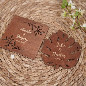 Faveur de mariage, Sous verre en bois, Sous verre personnalisé, Décoration table mariage, Cadeau invité mariage, Cadeau de mariage 02