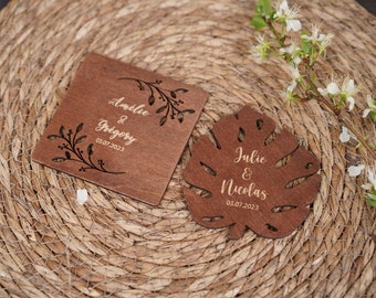 Faveur de mariage, Sous verre en bois, Sous verre personnalisé, Décoration table mariage, Cadeau invité mariage, Cadeau de mariage 02