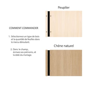 May include: Two wooden guest books with black ribbon closures. The top book is labeled "Peuplier" and the bottom book is labeled "Ch&ecirc;ne naturel".