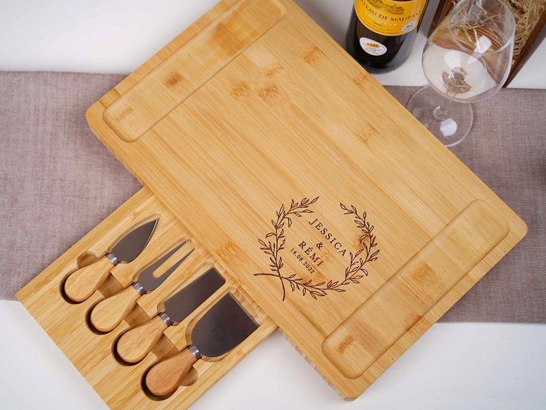 Bamboo cheese board, Personalized cheese platter, Wedding gift, Engagement gift, Bamboo board, Wedding cheese platter image 5