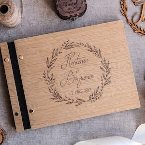 Wedding guest book, personalized wedding guest book, wooden wedding guest book, photo album, engraved wedding gift guest book - 01