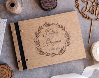 Wedding guest book, personalized wedding guest book, wooden wedding guest book, photo album, engraved wedding gift guest book - 01