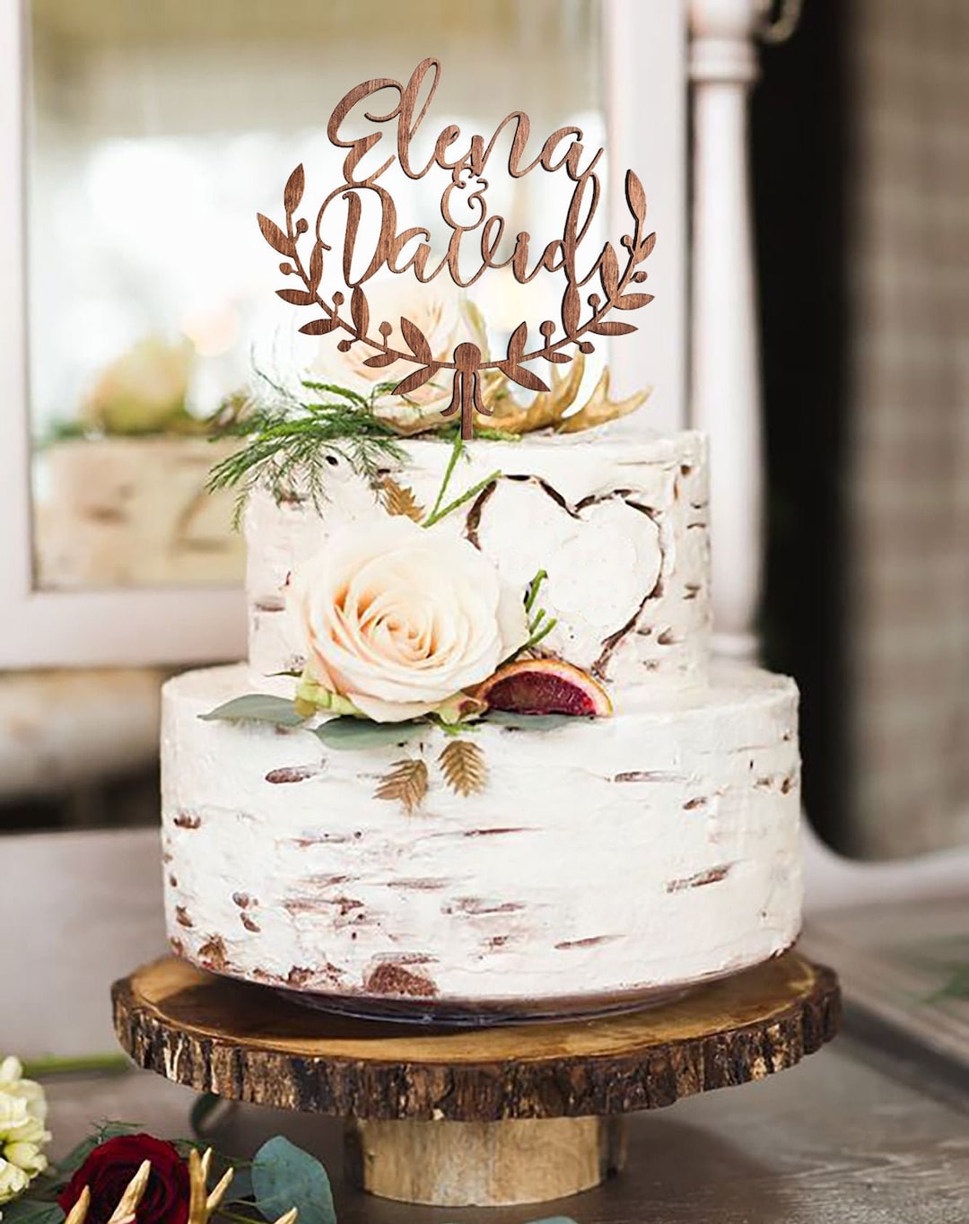 Décoration Gâteau Mariage En Bois - Cake Topper MrMrs, Just Married, Love - Personnalisable, 12-15 Cm - 3