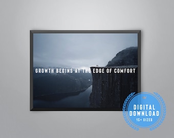 Groei begint aan de rand van comfort afdrukbare kunst, motiverende citaatafdruk, kunst aan de muur, motiverende kunst, * Instant download *