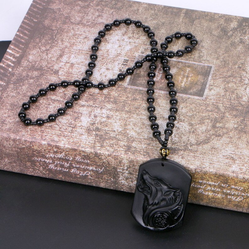 Black Obsidian Wolf Necklace Sculpture Wolfs Head Amulet - Etsy