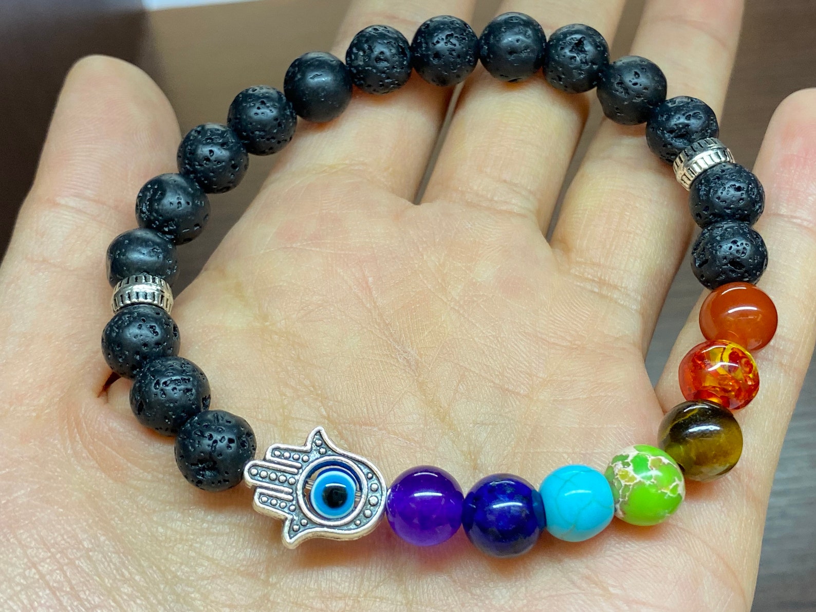 Mens Womens 7 Chakra Hamsa Evil Eye Bracelet 7 Chakra Etsy