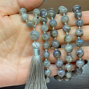 SPIRITUAL AWAKENING MALA | Mala Prayer Beads for Japa meditation | Labradorite Stone Mala necklace | Natural Stone Labradorite 8mm bead