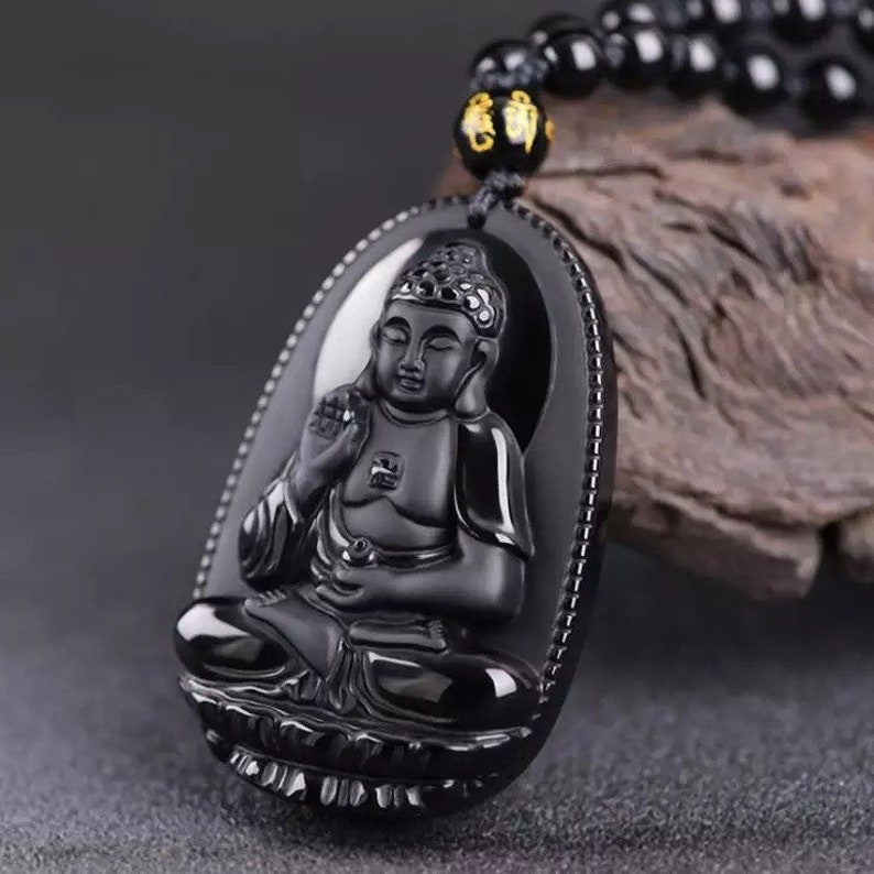 Black Obsidian Buddha Necklace Obsidian Buddha Pendant Black | Etsy