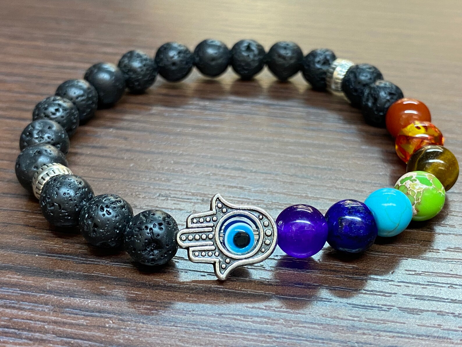 Mens Womens 7 Chakra Hamsa Evil Eye Bracelet 7 Chakra Etsy