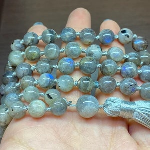 SPIRITUAL AWAKENING MALA | Mala Prayer Beads for Japa meditation | Labradorite Stone Mala necklace | Natural Stone Labradorite 8mm bead