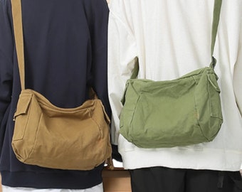 Canvas Hobo Bag - Slouchy Shoulder Bag - Y2K Student School Bag - Small Messenger Bag - Side Bag