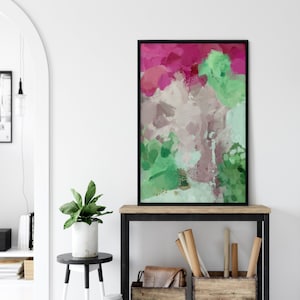 Green and Pink Abstract Art Print: Contemporary Wall Decor