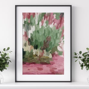 Green & Pink Abstract Art Print: Modern Giclée Wall Decor
