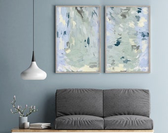 Abstract Pastel Giclee Print Set: Blue, Mint, Sage Green Gallery Wall Art