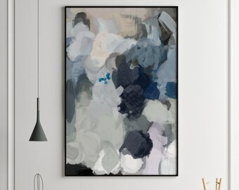 Navy Blue Abstract Art Print: Modern Gray Wall Decor