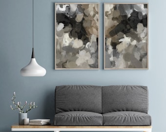 Beige & Black Abstract Art Prints: Earthy Wall Decor Set