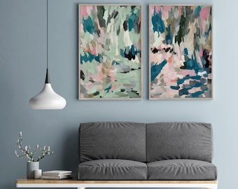 Mint Green Abstract Giclée Print Set: Modern Teal Wall Art