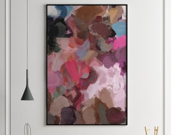 Grande impression abstraite de peinture, art abstrait rose pourpre de mur, art coloré de grand mur d’impression, art abstrait, impression abstraite, art moderne de mur