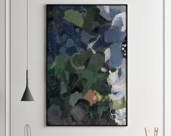 Marineblau und Grün Kunst, Marineblaue abstrakte Kunst, Indigo Wandkunst, Marineblaue Wandkunst, Blauer abstrakter Druck, große Wandkunst, abstrakte Malerei