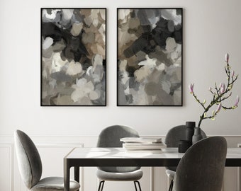 Natural Wall Art, Set of Two Wall Art, Beige and Black Abstract, Brown Beige Gray Abstract Art, Earthy Wall Abstract Art Set, Large Wall Art