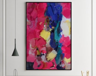 Large Wall Art, Large Abstract Painting, Colorful Painting, Blue Red Contemporary Wall Art, Gallery Wall Art, Modern Wall Art, Abstract Art