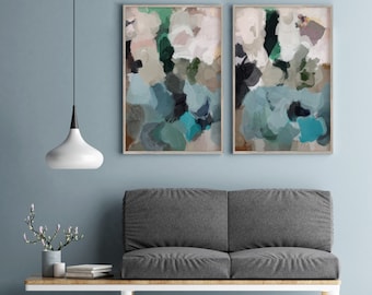 Set of 2 Wall Art, Large Wall Art, Abstract Art Set, Abstract Painting, Grey Blue Wall Art, Modern Wall Art, Gallery Wall Art, Giclee Print