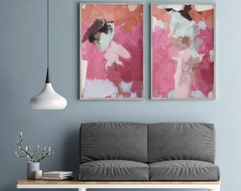 Modern Abstract Art Set of 2 Wall Art, Large Wall Art, Abstract Painting, Pink Abstract Set Art, Modern Wall Art, Print Abstract Pink Art