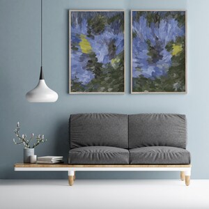 Blue Green Abstract Art Prints: Modern Giclee Set of 2