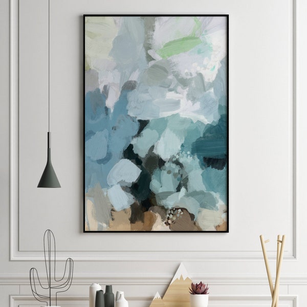 Blue Green Print, Teal Wall Art, Brush Strokes Art, Modern Art, Pastel Art Print, Aqua Blue Green Abstract Painting, Large Wall Art