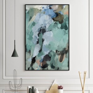 Large Wall Art, Teal Wall Art, Mint Wall Art, Blue Green Abstract Painting, Bedroom Blue Green Print, Brush Strokes Art, Pastel Art Print