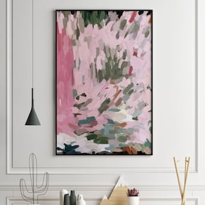Abstract Modern Pink Large Wall Art Multicolor Colorful Pastel Boho Painting Print