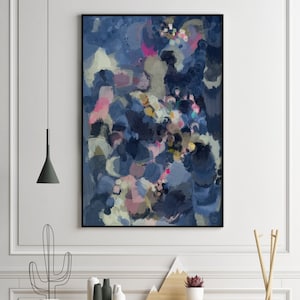Grote kunst aan de muur, marineblauwe abstracte kunst, indigo kunst aan de muur, marineblauwe kunst aan de muur, penseelstreek schilderij, blauwe abstracte print, abstract schilderij