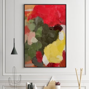 Large Wall Art, Red Yellow Green Wall Art Abstract Painting, Abstract Art, Dining Room Wall Art Large, Colorful Modern Art, Abstract Print