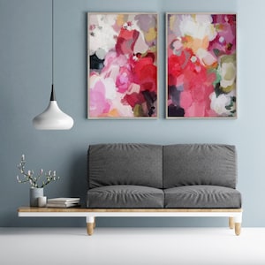 Set of 2 Wall Art, Oversized Wall Art, Large Wall Art, Abstract Art Set, Abstract Painting, Red Wall Art, Modern Wall Art, Gallery Wall Art