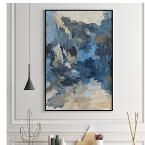 Navy Blue Abstract Art Print: Beige Indigo Wall Decor