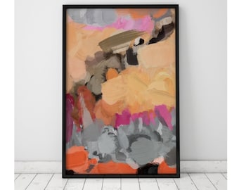 Large Wall Art, Abstract Art, Abstract Painting, Orange Pink Gray Wall Art, 18x24 Abstract Painting 24 x 36 Wall Art, Large Abstract Art