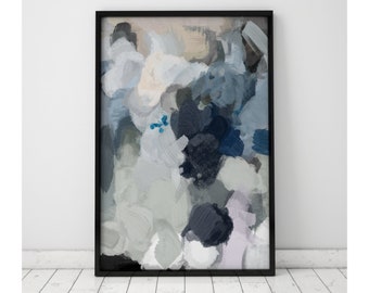 Navy Blue and Gray Abstract Art Print, Modern Wall Decor