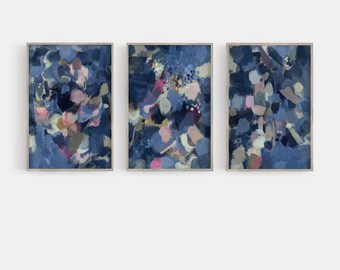 Navy Blue Abstract Art Prints: Set of 3 Contemporary Giclée Wall Art