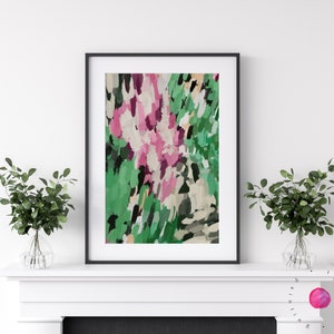 Pink and Green Abstract Art Print: Modern Farmhouse Wall Decor