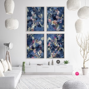 Extra grote abstracte schilderijen Navy Blue Abstract Wall Art Indigo Wall Art Set van 4 abstracte kunst 72x48 Abstract schilderij Oversized Wall Art