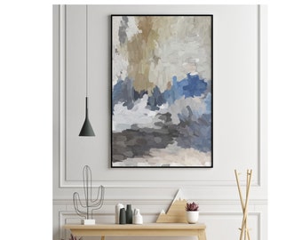 Abstract Painting Blue Beige Gray Extra Large Wall Art Living Room Modern Giclée Print