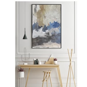 Abstract Painting Blue Beige Gray Extra Large Wall Art Living Room Modern Giclée Print