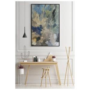 Blue and Green Art, Navy Blue Green Print, Neutral Wall Art, Modern Art, Pastel Art Print, Blue and Beige Large Wall Art Abstract Painting